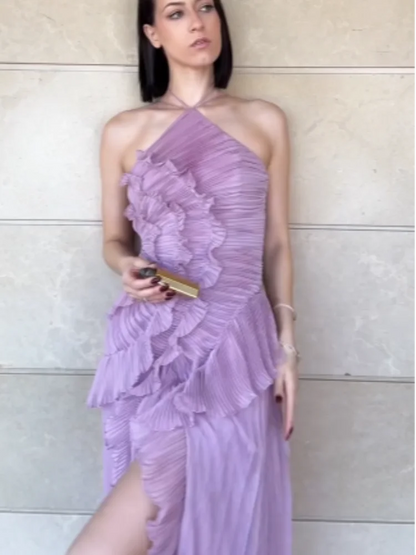 Pleated Halter Maxi Dress