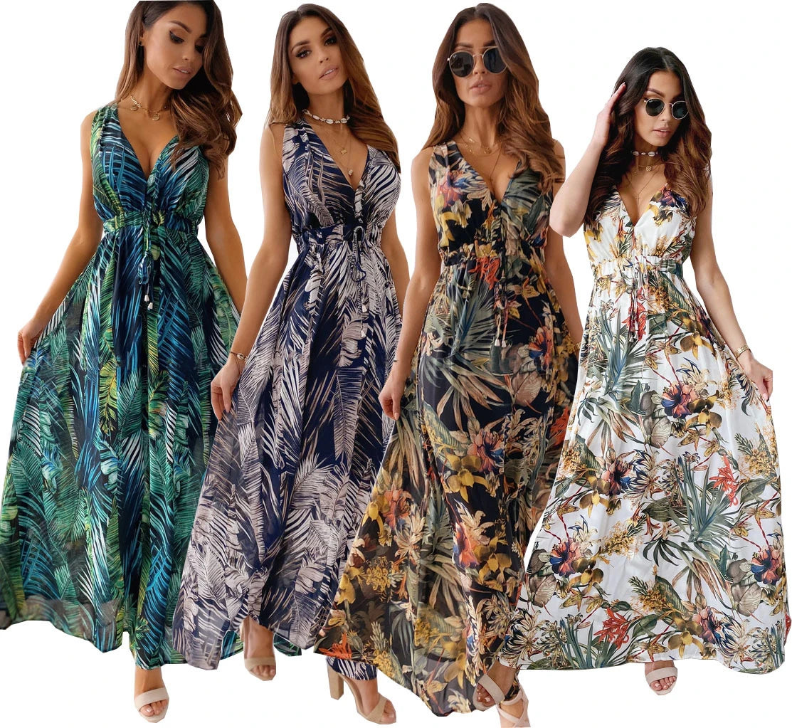 Boho V-Neck Backless Maxi Dress