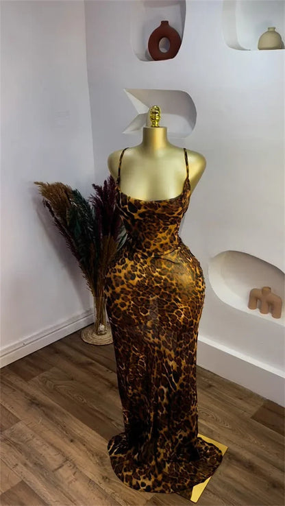 Leopard Print Sleeveless Maxi Dress