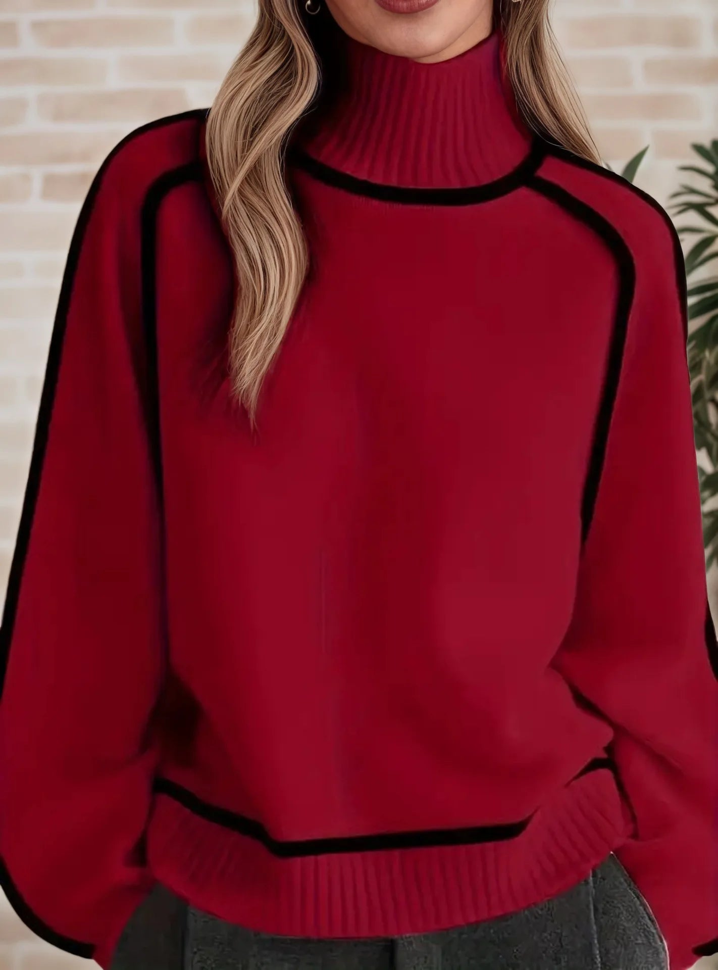 Color Block High Neck Sweater