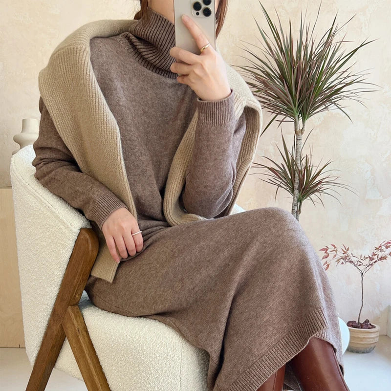 Turtleneck Loose Knit Sweater Dress