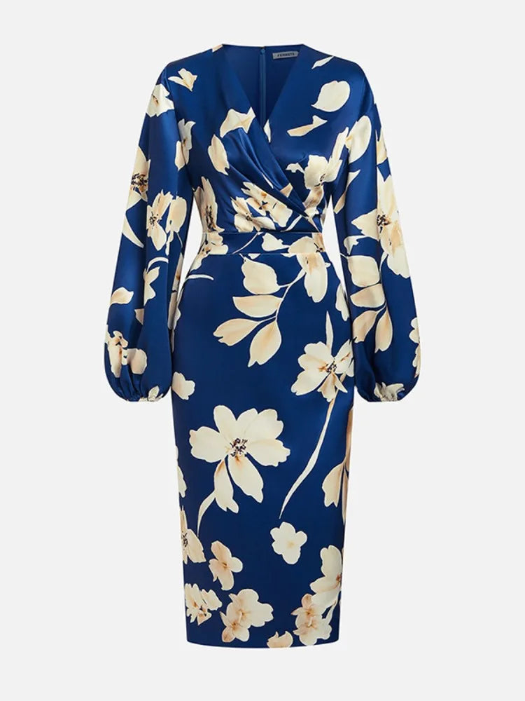 Floral Puff Sleeve Midi Dress
