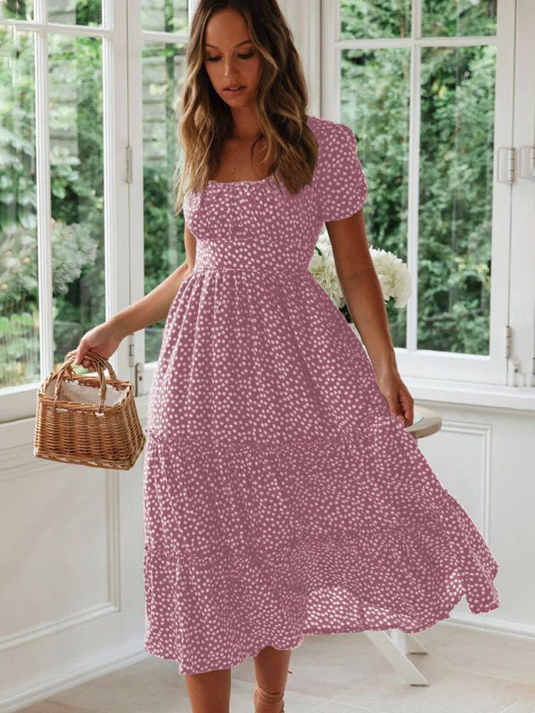 Floral Square Neck Midi Dress