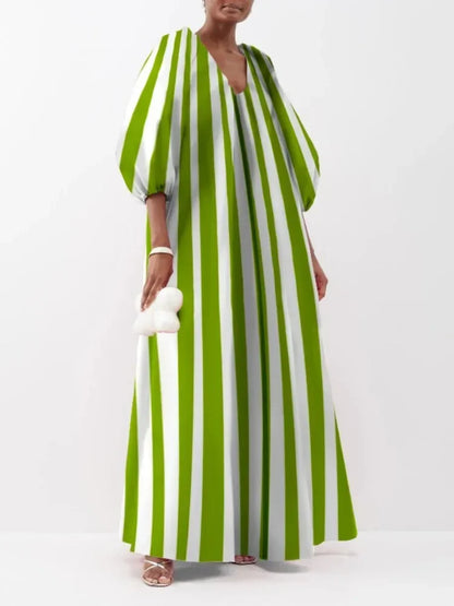 Striped Puff Sleeve Maxi Dress