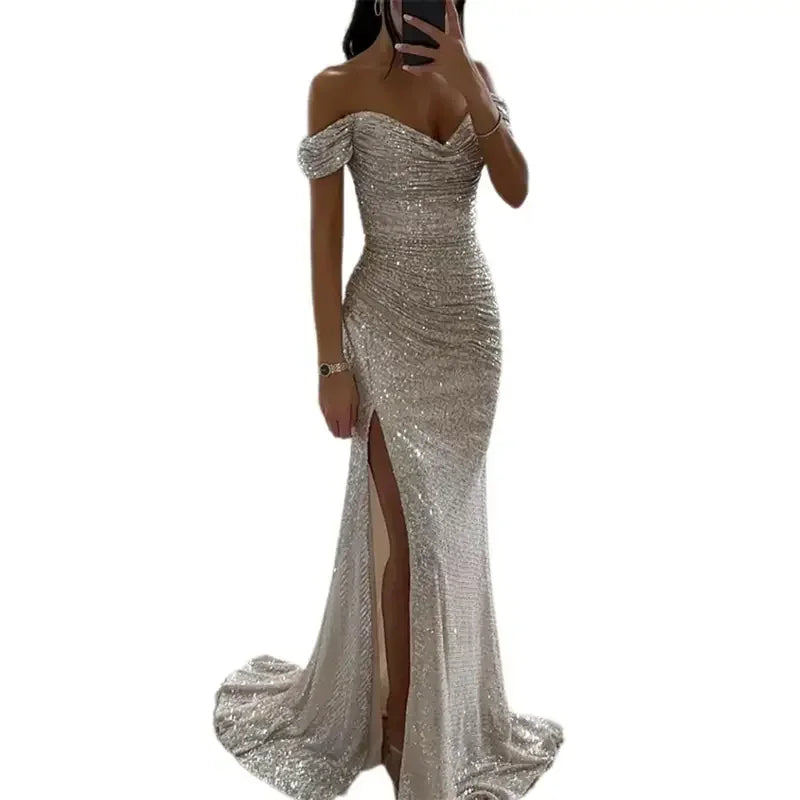 Luxury Sequins Sparkling Off-Shoulder Party Dress