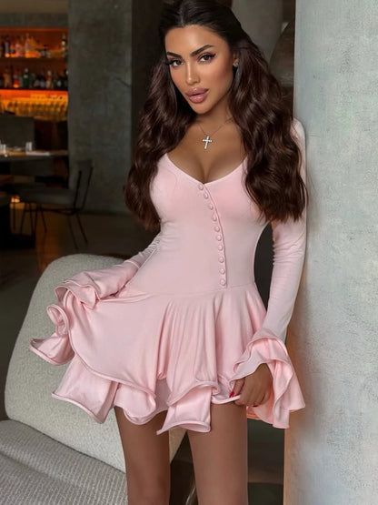 Ruffled V-Neck Mini Dress