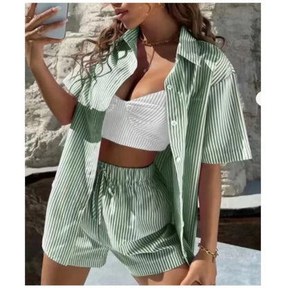 Striped Shirt Shorts Set