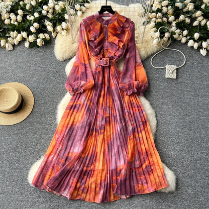 Vintage Print Chiffon Maxi Dress