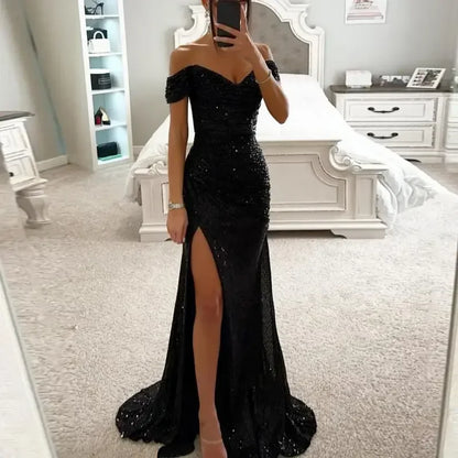 Luxury Sequins Sparkling Off-Shoulder Party Dress