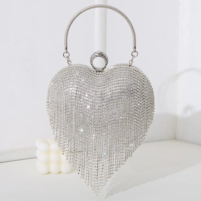 Rhinestone Heart Evening Bag