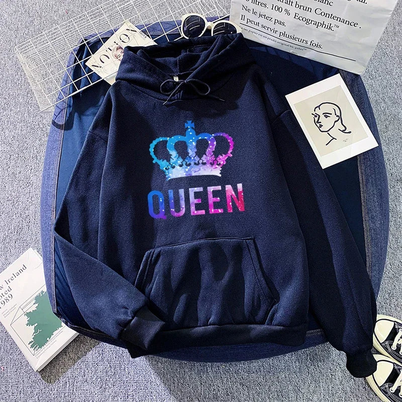 King Queen Print Couple Hoodies