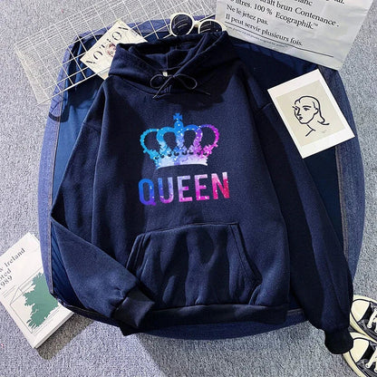 King Queen Print Couple Hoodies
