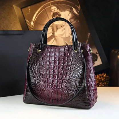 Genuine Leather Crocodile Print Tote Bag