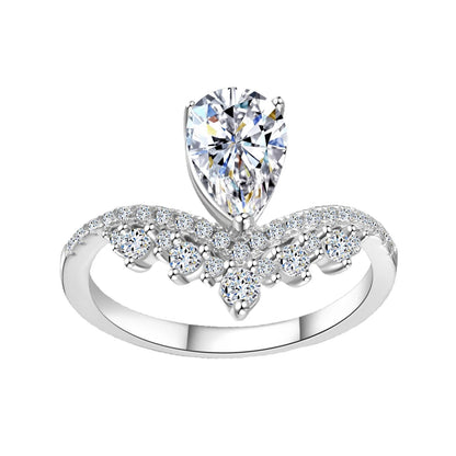 Sterling Silver Water Drop Moissanite Ring