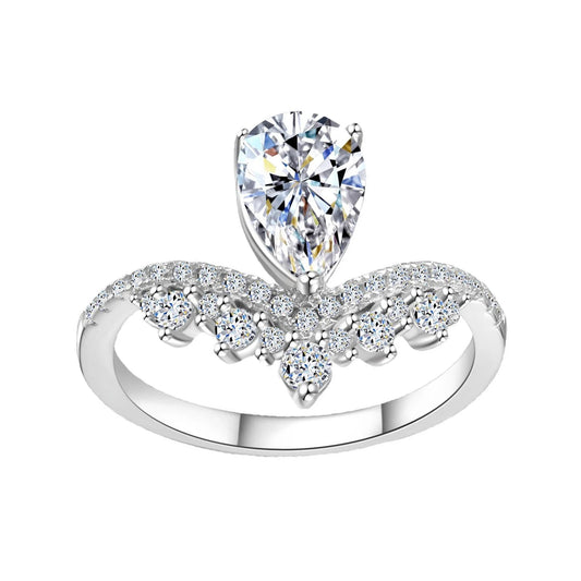 Sterling Silver Water Drop Moissanite Ring