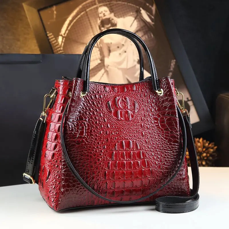 Genuine Leather Crocodile Print Tote Bag