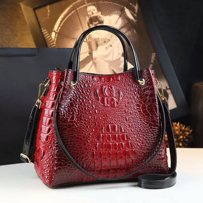 Genuine Leather Crocodile Print Tote Bag