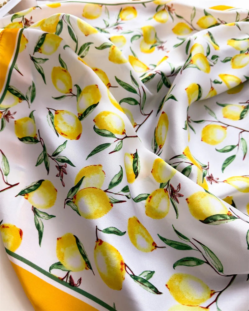 Yellow Lemon Print Silk Scarf