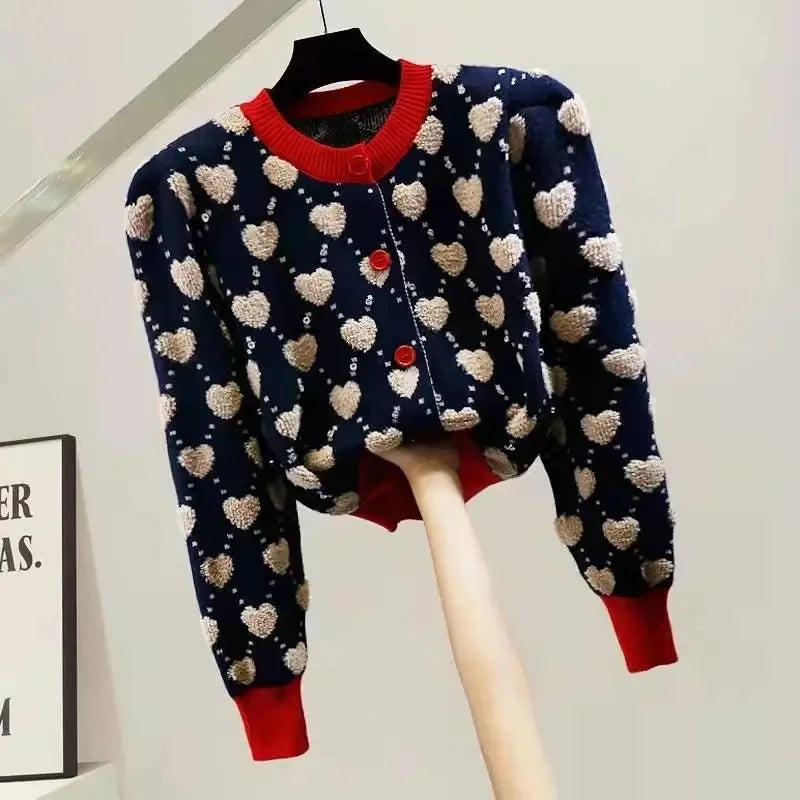 Heart Plaid Short Cardigan