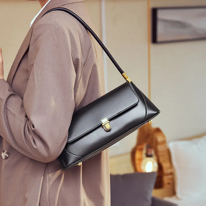 Genuine Leather Baguette Shoulder Bag
