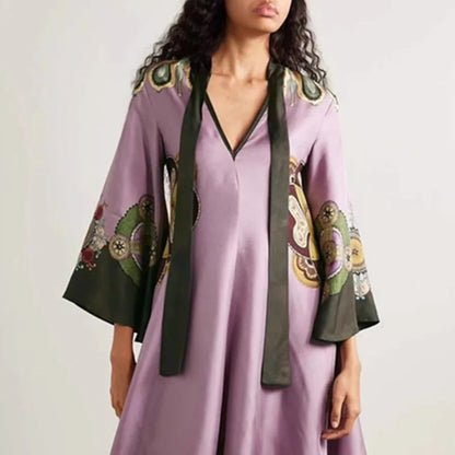 Vintage Bohemian V-Neck Maxi Dress