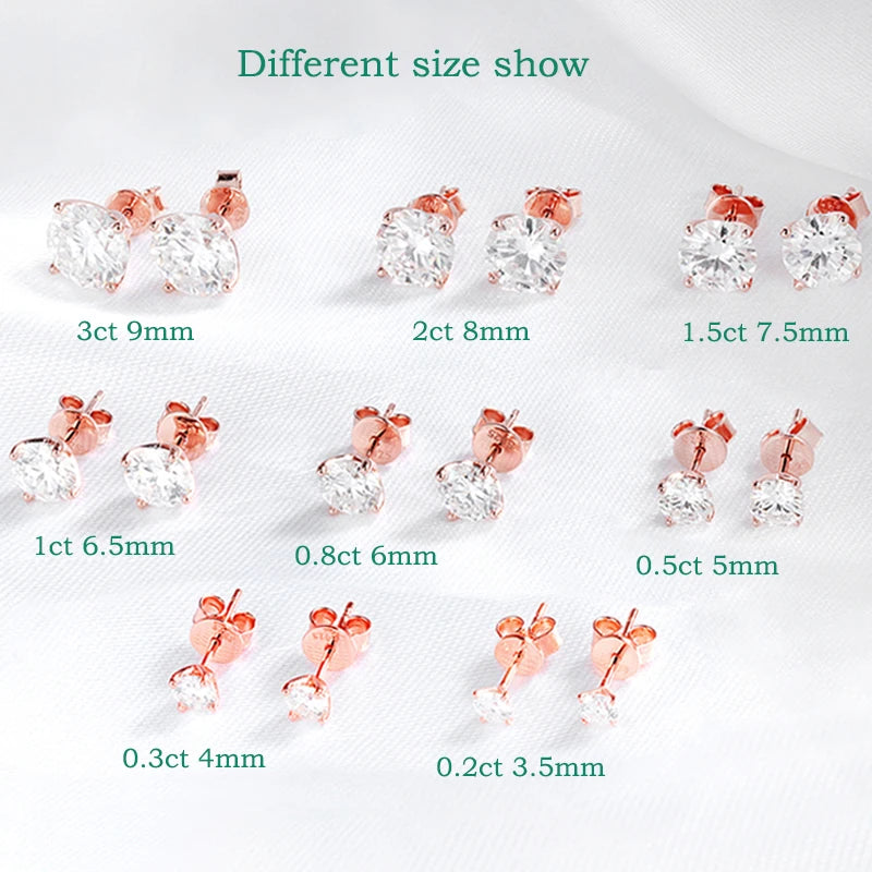 18K Plated 0.1-3CT Moissanite Stud Earrings