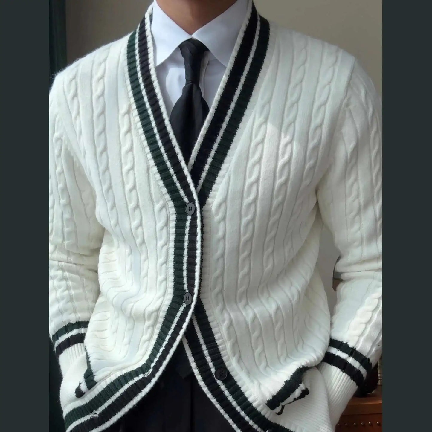 British Striped Knit Cardigan