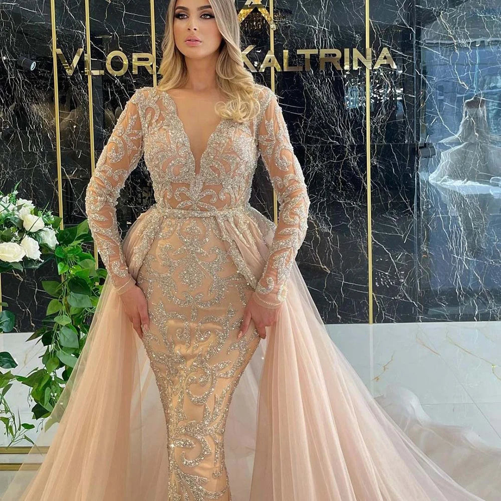 Gold Sequin V-Neck Evening Gown