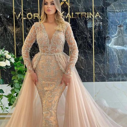 Gold Sequin V-Neck Evening Gown