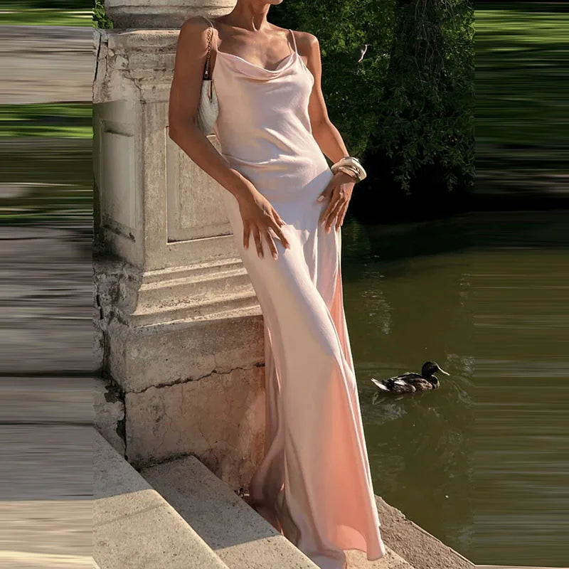 Backless Square Collar Maxi Dress