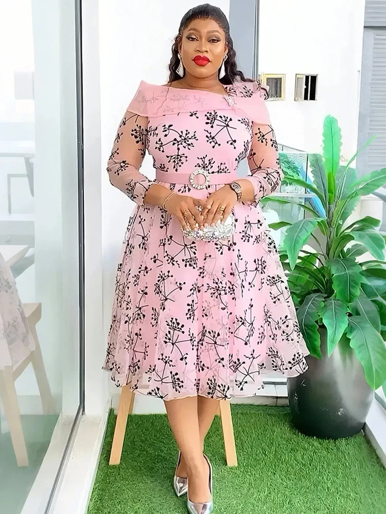 Wedding Print Midi Evening Dress