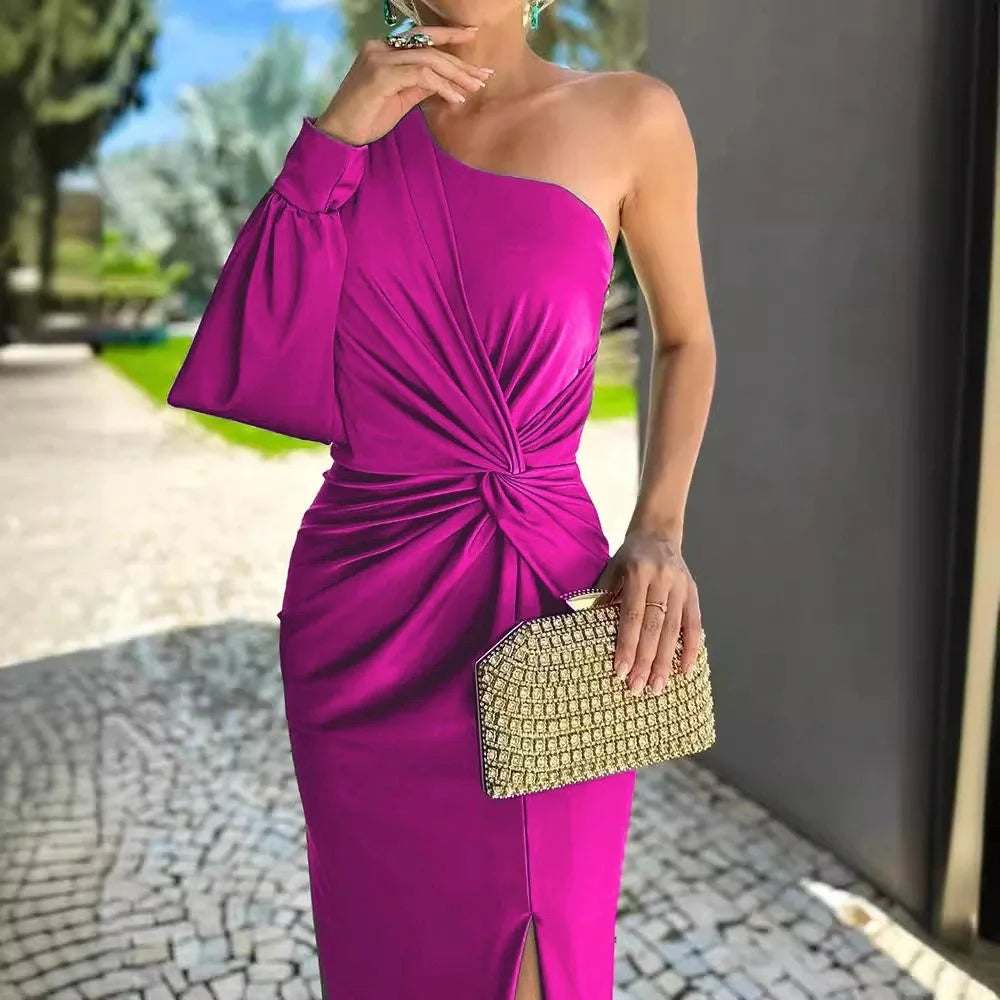 One Shoulder Draped Maxi Dress