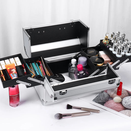 Portable Aluminum Alloy Makeup Train Case with Handle