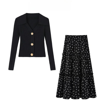 V-Neck Cardigan Two-Piece Set