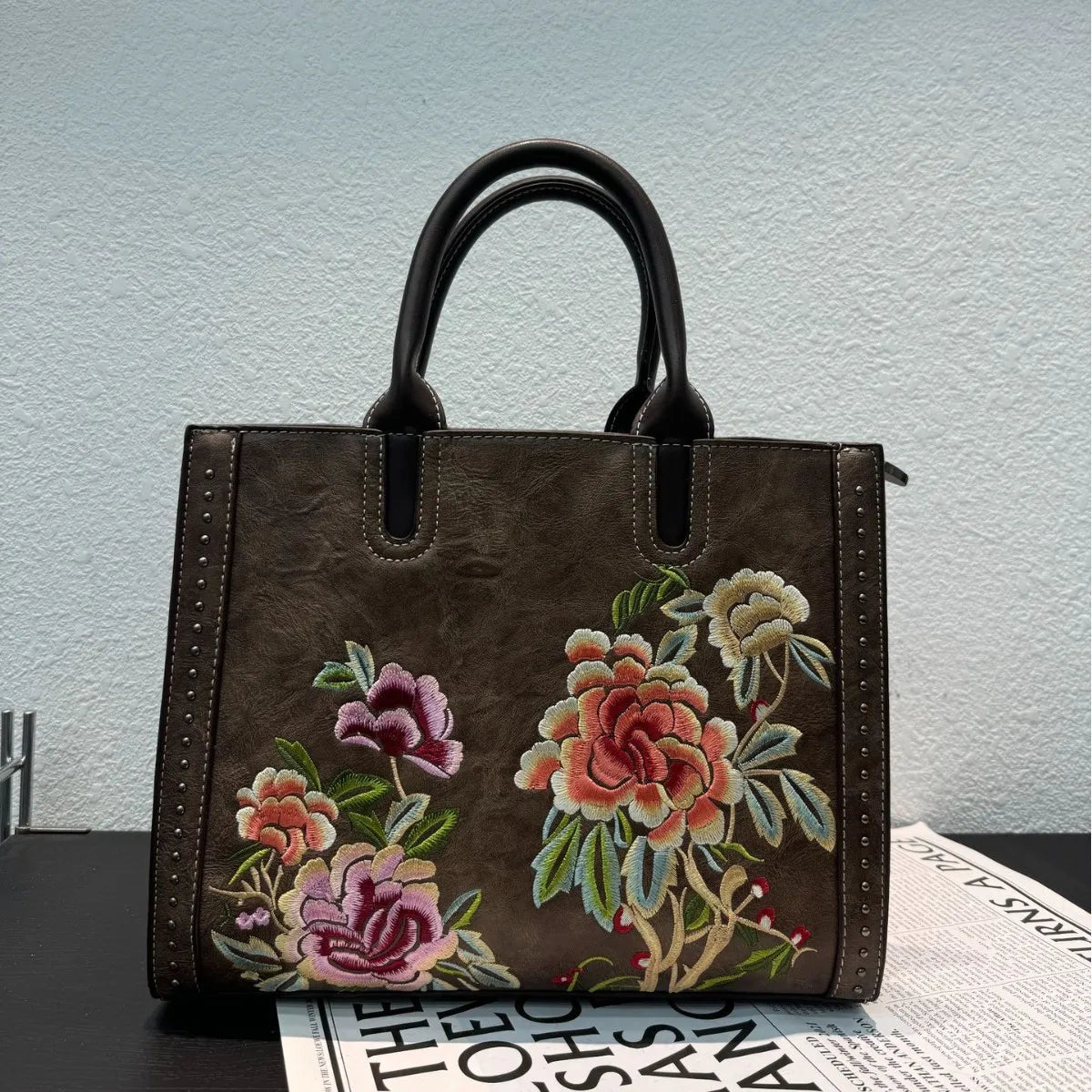 Embroidered Floral Shoulder Bag
