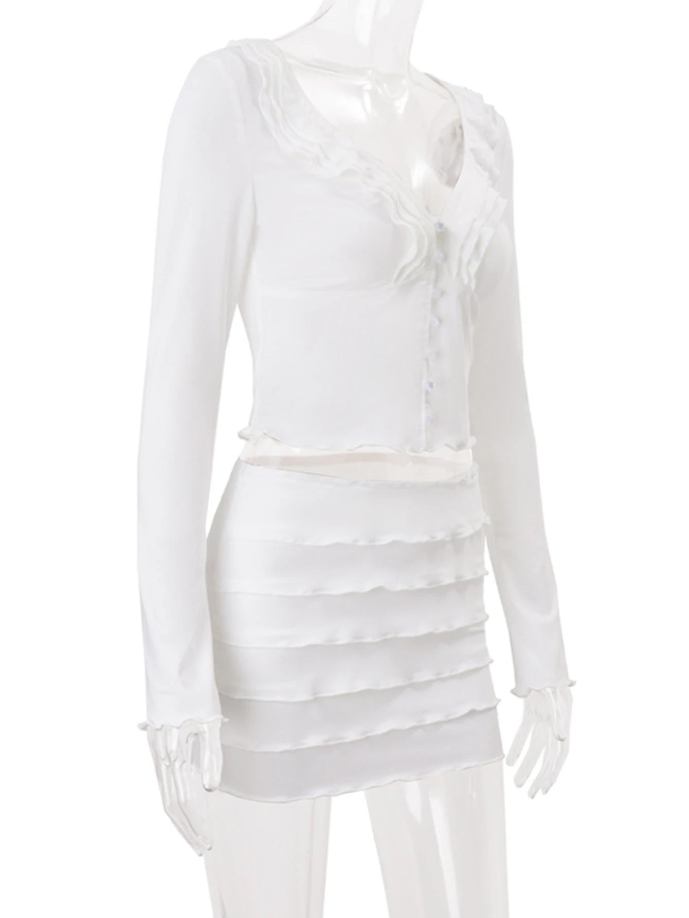 White Ruffle Mini Dress – Sexy Bodycon