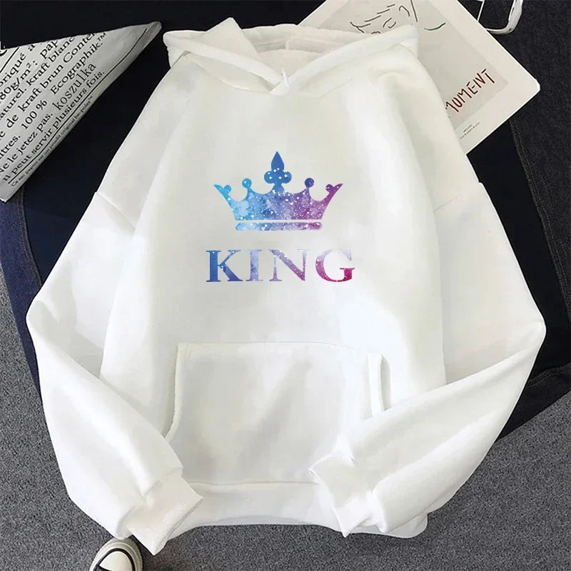 King Queen Print Couple Hoodies