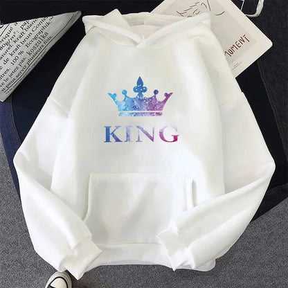 King Queen Print Couple Hoodies