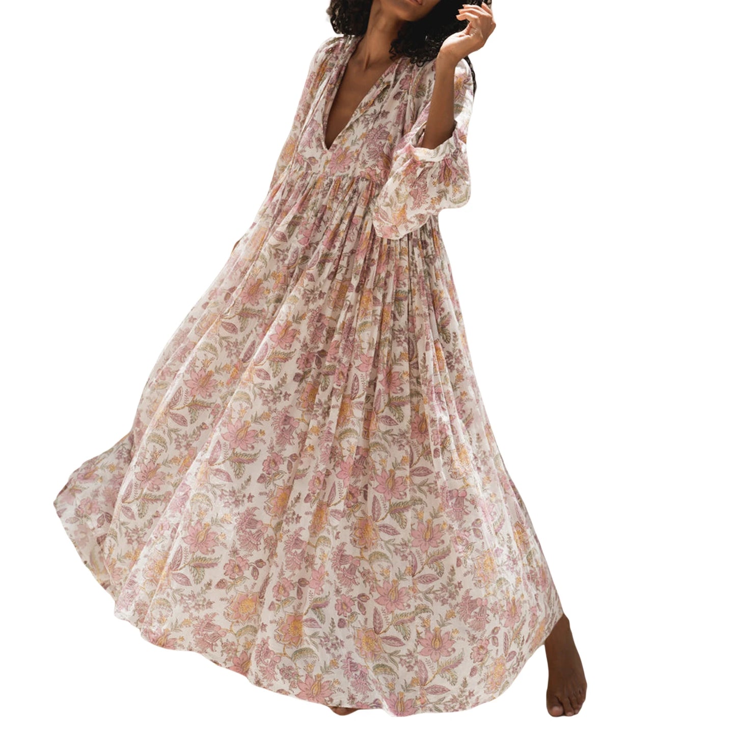 Floral V-Neck Swing Dress