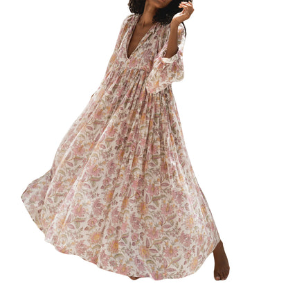 Floral V-Neck Swing Dress