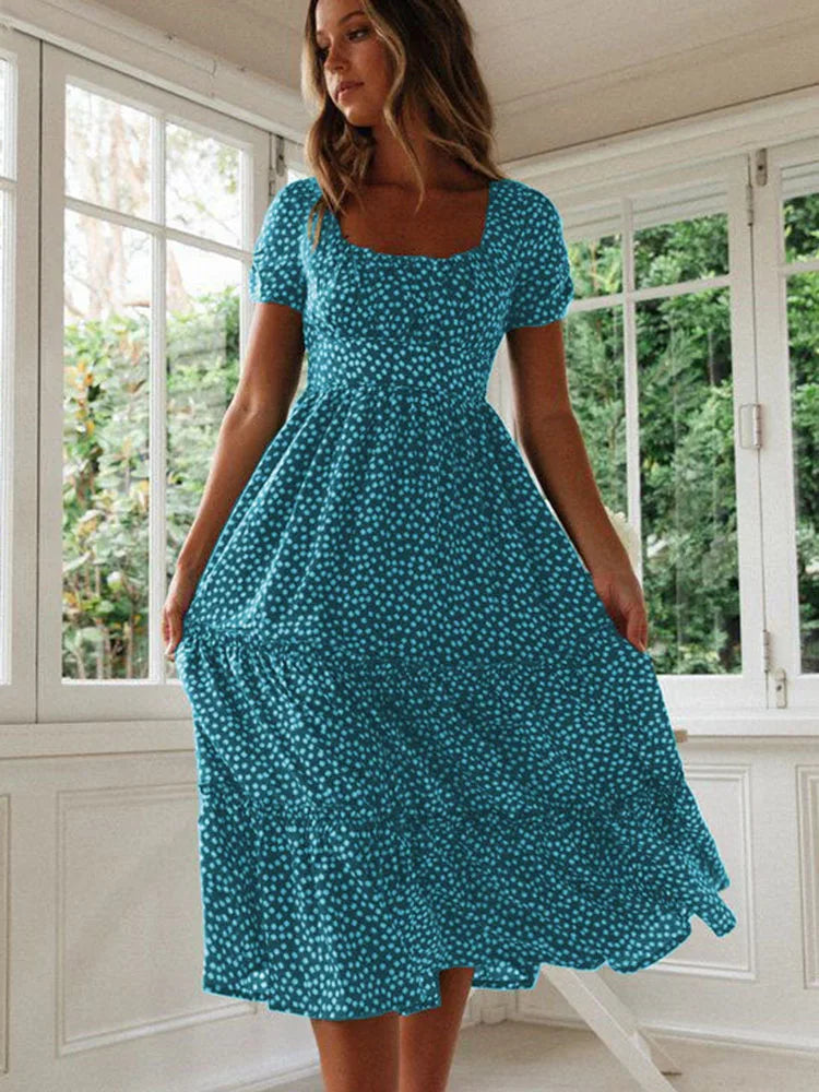 Floral Square Neck Midi Dress