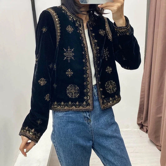 Embroidered Velvet Cardigan
