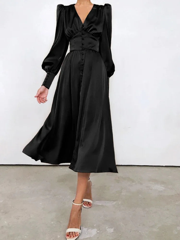 Elegant Satin A-Line Midi Dress