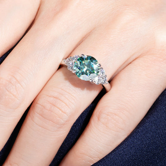 Sterling Silver Blue Green Moissanite Ring