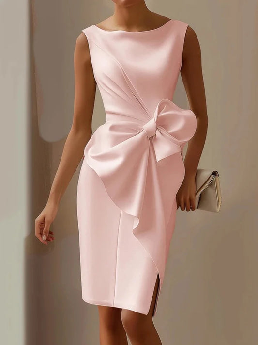 MAFIRRY Elegant Patchwork Bow Knee-Length Dress