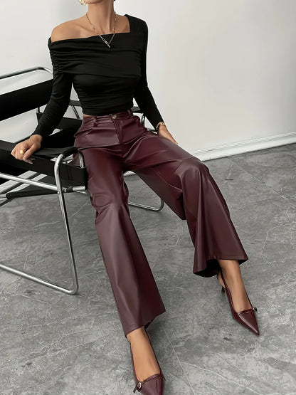 High Waist PU Pants