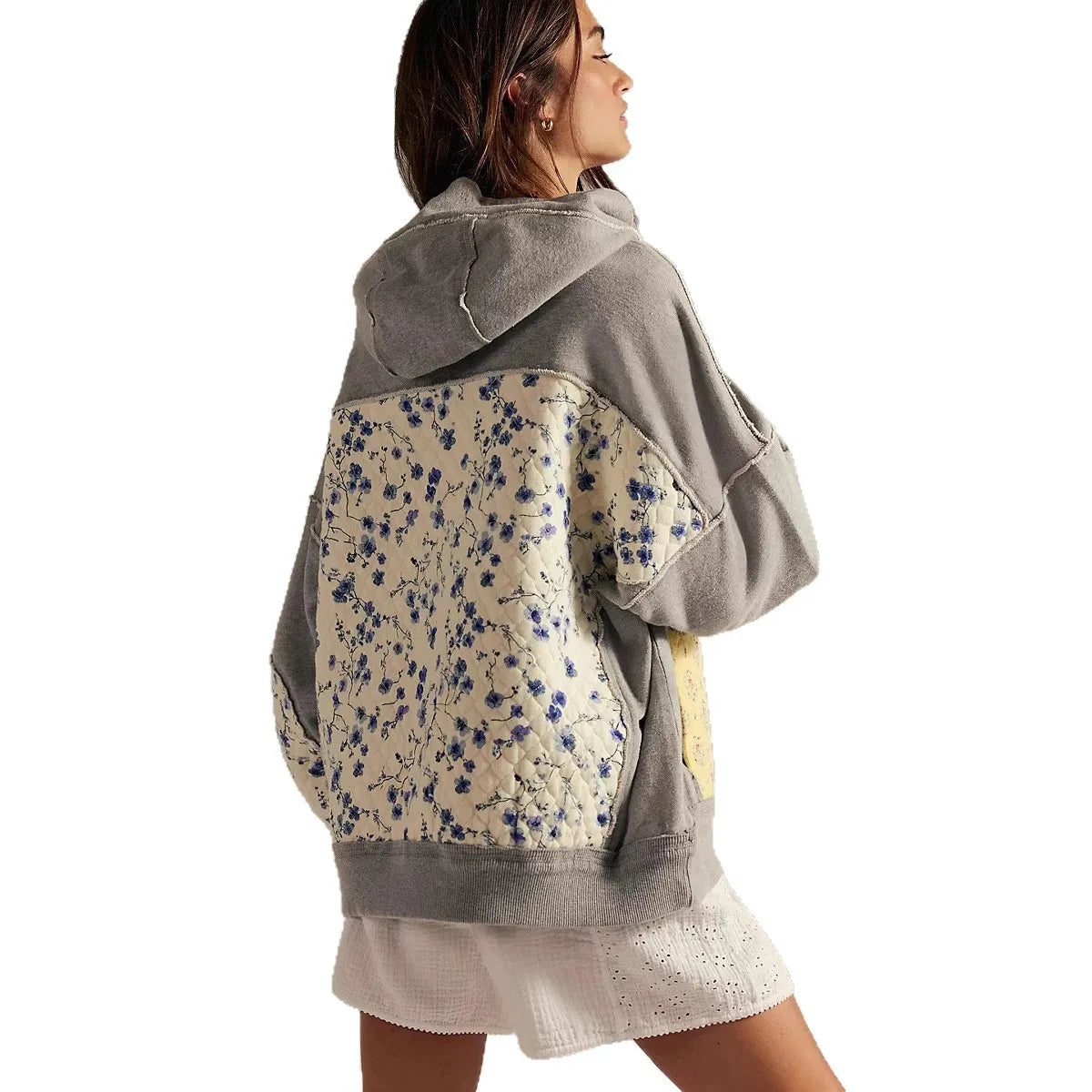 Floral Patchwork Hooded Sweatshirt