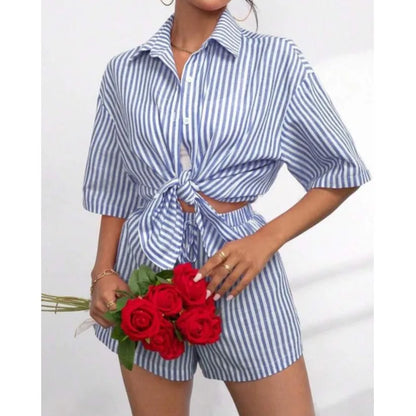 Striped Shirt Shorts Set