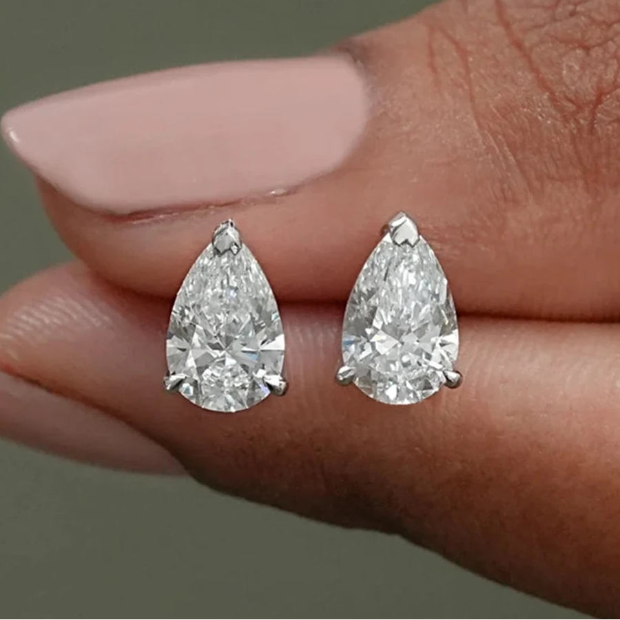 Pear Cut Moissanite Stud Earrings