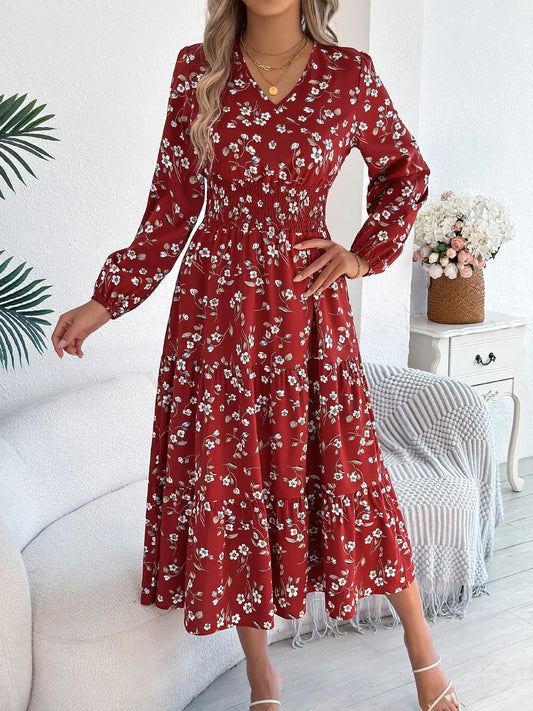 Floral V-Neck A-Line Dress